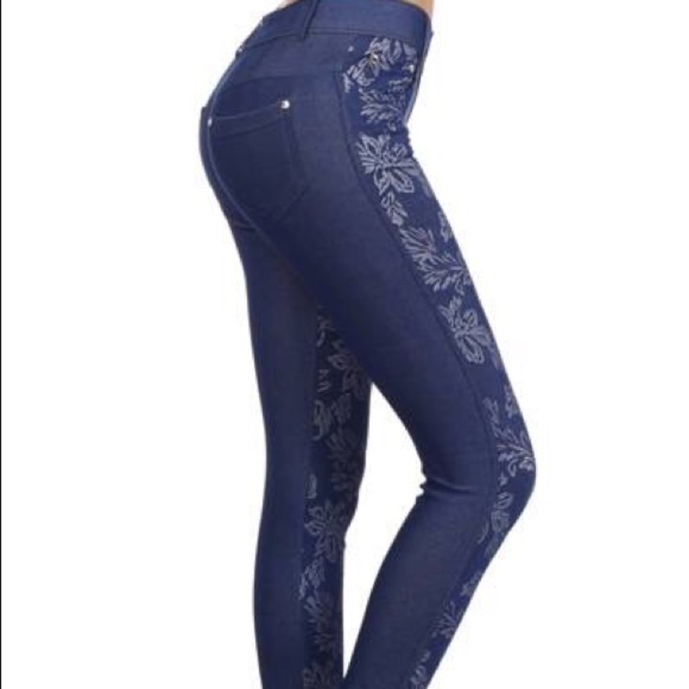 Flower detail denim jeggings